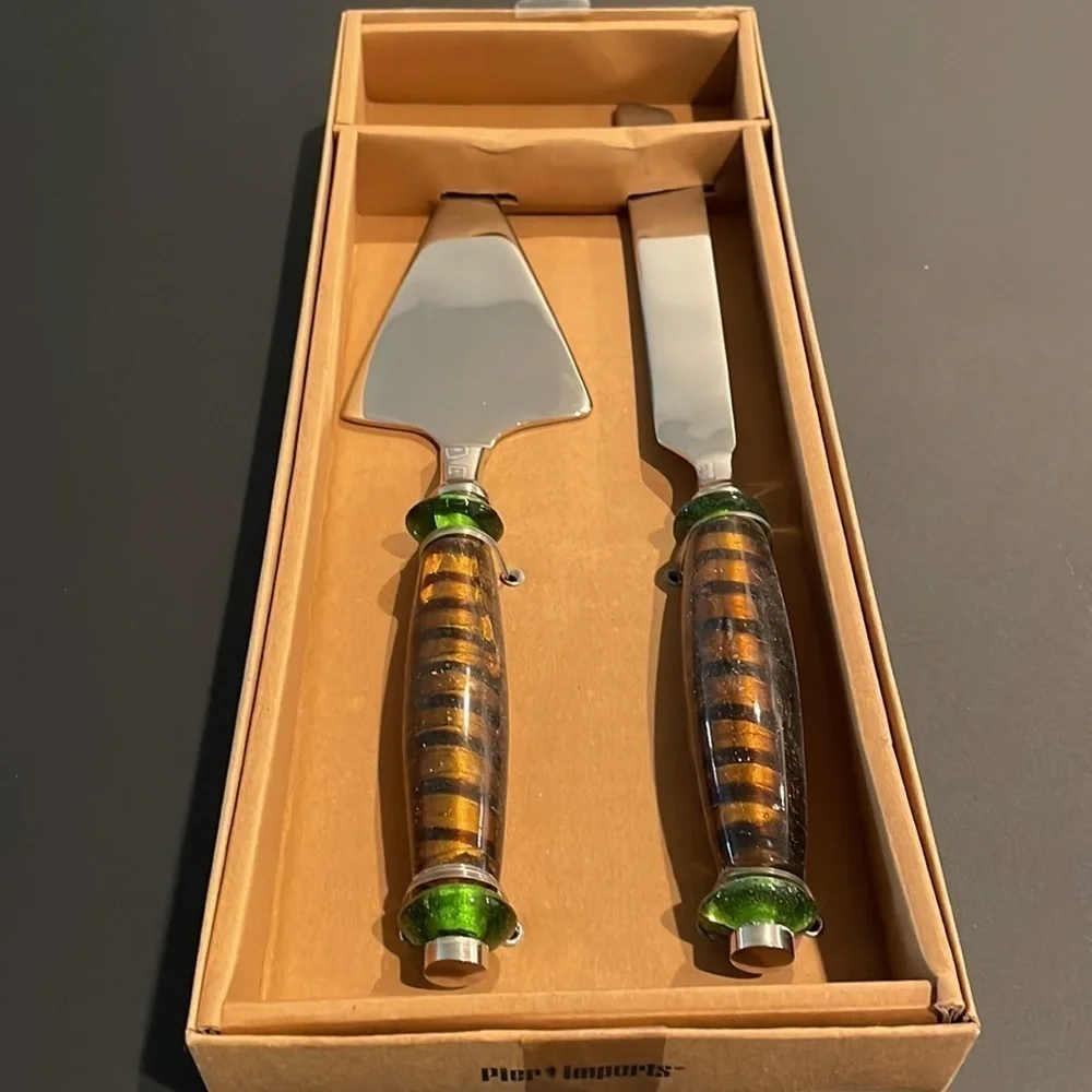 Pier 1 Tableware Set Silver Salad Servers Cake Servers Decorative Handles